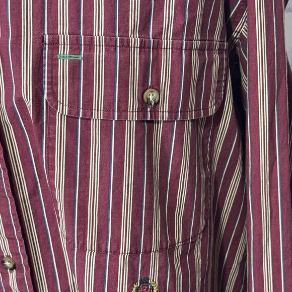Vintage Tommy Hilfiger Burgundy Striped Crest Shirt – Size L - Picture 3 of 8
